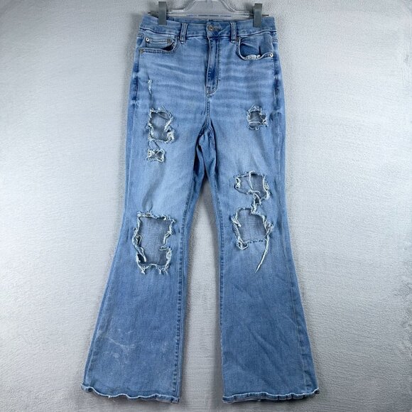 American Eagle Flare Jeans Next Level Stretch Distressed Womens Blue Size 8 - Picture 1 of 10